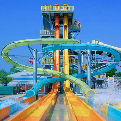 Dobra cena. Customized Colorful Fiberglass Water Park Slide Ending with Pool for Resort Hotels w Internecie