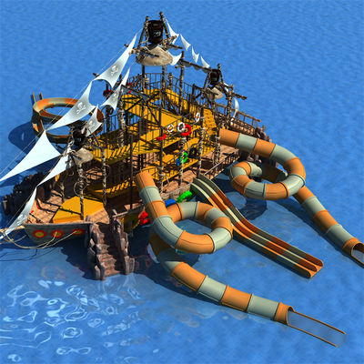 Specjalistyczny okręt piratycki w kształcie parku wodnego zjeżdżalnia Plac zabaw wodnych z włókna szklanego z betonowym kadłubem dla parków wodnych