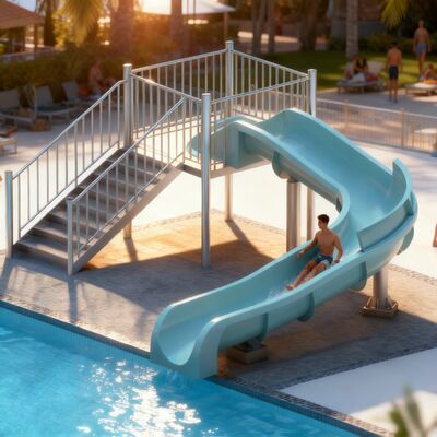 Small Fiberglass Swimming Pool Slide Customized Design 3D Drawings One Year Warranty For Family Indoor Outdoor Residential